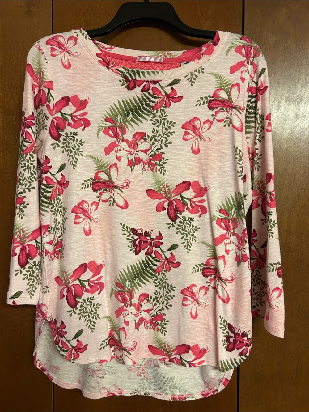 Tommy Bahama Ashby Pink Floral Scoop Neck 3/4 Sleeve Top